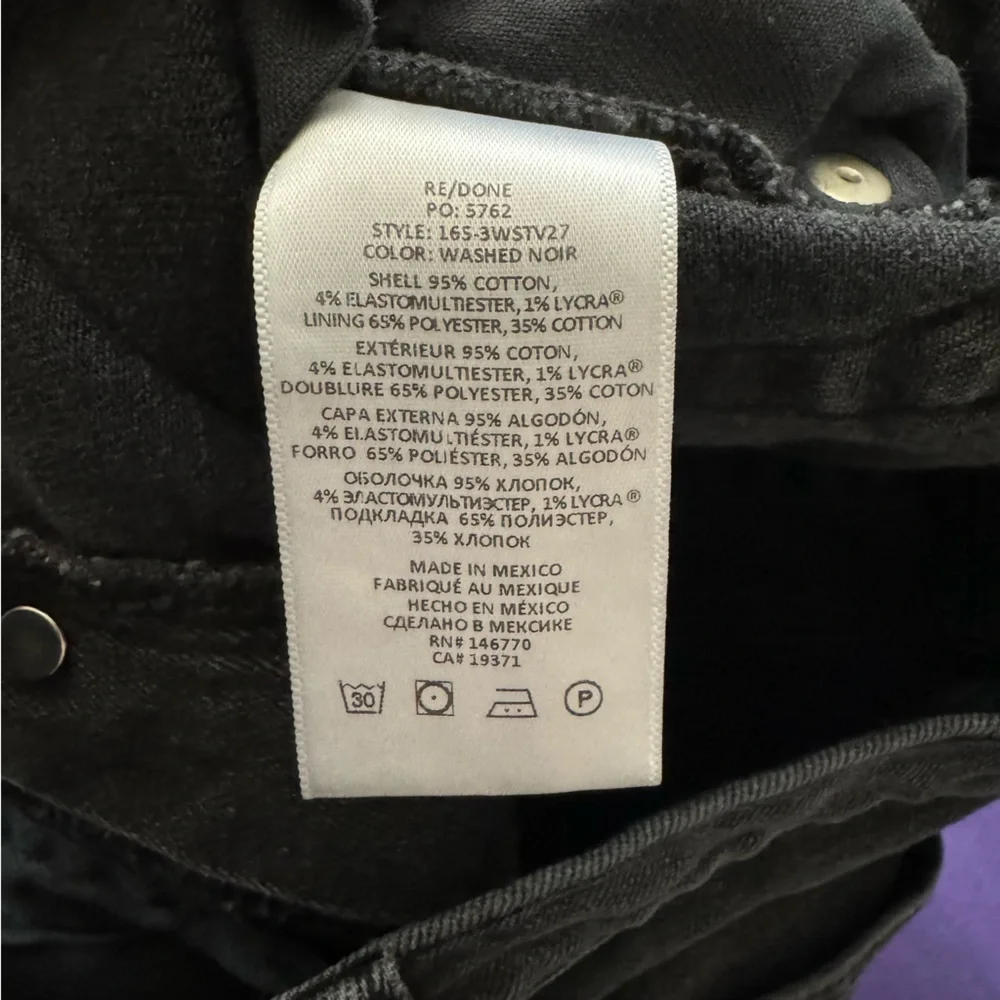 Re/Done Women’s 70s Stove Pipe Jeans in Washed Noir (Black) Size‎ 29